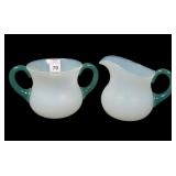 Fry Foval Opal/ Jade Green Stippled Sugar & Creamr