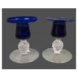 Two Morgantown Ritz Bue Golfball Candle Holders