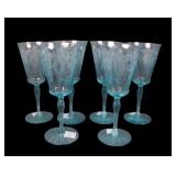 6  Morgantown Blue Sunrise Medallion Water Goblets