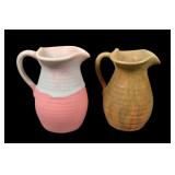 Two Muncie Pottery Ribbed Handled Pitchers