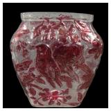 Consolidated Ruby Stain Chickadee Pillow Vase