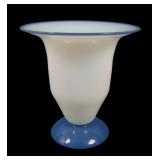 Fry Foval Art Glass Opal/ Delft Blue Ftd Vase