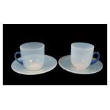Two Fry Foval Delft Blue Demitasse Cups & Saucers