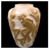 Consolidated Milk Glass Gold Decorated "Pan" Vase