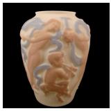 Condolidated Satin Custard/ Tri Colored "Pan" Vase