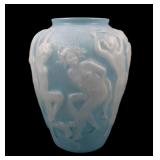 Consolidated Glass Blue/ Frosted Deco "Pan" Vase