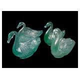 Assortment of Four Fenton Ice Green Swan Salts