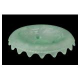Green Satin Glass Peacock @ Fountain Rolled Bowl