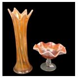 Two Dugan Peach Opal Carnival Glass Items