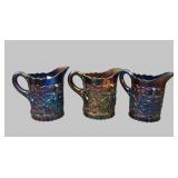 Three Mosser Carnival Glass Maple Leaf Creamers
