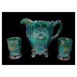 Mosser Green Dahlia Souvenir Pitcher & 2 Tumblers