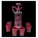 Fenton Red Carnival Goodluck 8 Pc Decanter Set