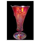 Fenton Red iridised Daffodil Ftd Vase