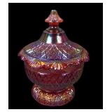 Fenton Red Iridised Pagoda Covered Candy Dish