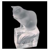 Lalique France Frosted Crystal Sitting Cat Figure