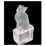 Lalique France Frosted Crystal Sitting Cat Figure