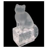 Lalique France Frosted Crystal Sitting Cat Figure