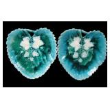 Two Antique Majolica Begonia Leaf Trays