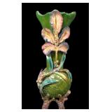 French Noveau Majolica Barbotine Footed Vase