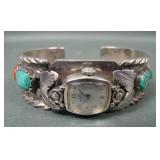 Signed Zuni Sterling Silver Ladies Watch Cuff