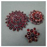 Three Vintage Streling and Garnet Brooches