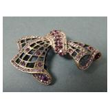 Ladies Sterling and Garnet Bow Tie Brooch