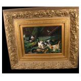 Artist Henry Roland Framed Kitten Oil Painting