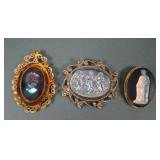 3 Iridised Costume Cameo//Pendant Brooches