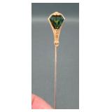 10K Victorian Stick Pin W/Tourmaline Kite Stone