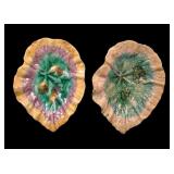 2 Marked Etruscan Majolica Begonia Leaf Dishes