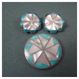 3 Piece Zuni Inlaid Sterling Brooch & Earring Set