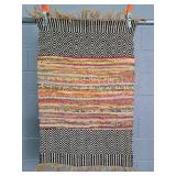 Vintage Rag Rug Accent Rug W/ Hand Tied Hemp Fring