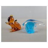 2x The Bid Art Glass Animals
