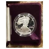 1989 S Proof Us Silver Eagle .999 Fine W Box / Coa