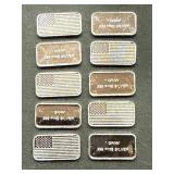 10x The Bid - 1g American Flag .999 Silver Ingots