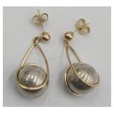 14k Yellow Gold & Silver Ball Pierced Earrings Tw