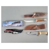 3x The Bid Fixed Blade Hunting Knives W/ Sheath