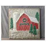 Embossed Hand Painted Metal Winter Barn Scene