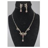Pretty Pink Marcasite 15in Necklace And Matching