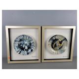 Set Of 2 Framed Ceramic Plates On Linen