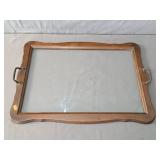 Vintage Glass Serving Tray W/ Mahogany Frame