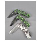Set Of 3 Folding Pocket Knives Skull Design
