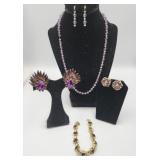 Purple Rhinestone And Bead Costume Jewelry
