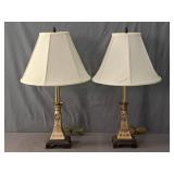 Pair Embossed Brass Butterfly Lamps On Wood Bases