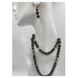 Green Bead Cloisonne Necklace And Matching