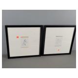 2 Pc Prints Charcoal Sketch W/ Mat