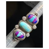 Sterling Silver Triple Turquoise Sugilite Inlay