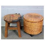 2x The Bid Hand Carved Stool & Natural Woven
