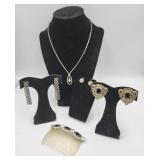 Vintage Clear & Black Rhinestone Jewelry Lot 2 Pr