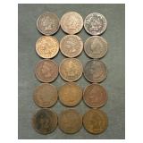 Lot Of 15 Indian Head Cents Mostly 1800